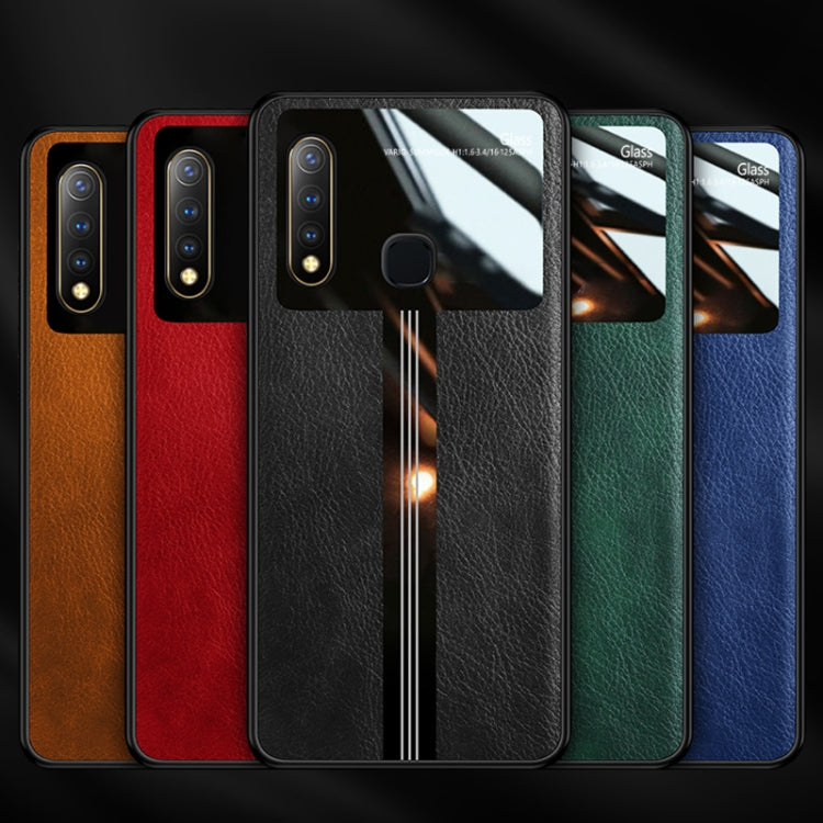 For Vivo U3 Leather Texture PU + Glass + TPU Shockproof Protective Case