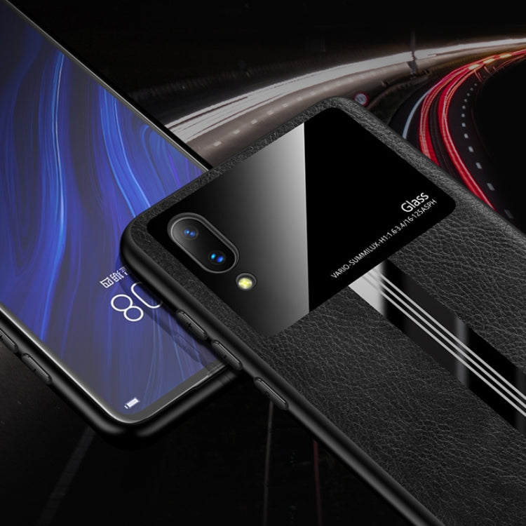 For Vivo X21S Leather Texture PU + Glass + TPU Shockproof Protective Case