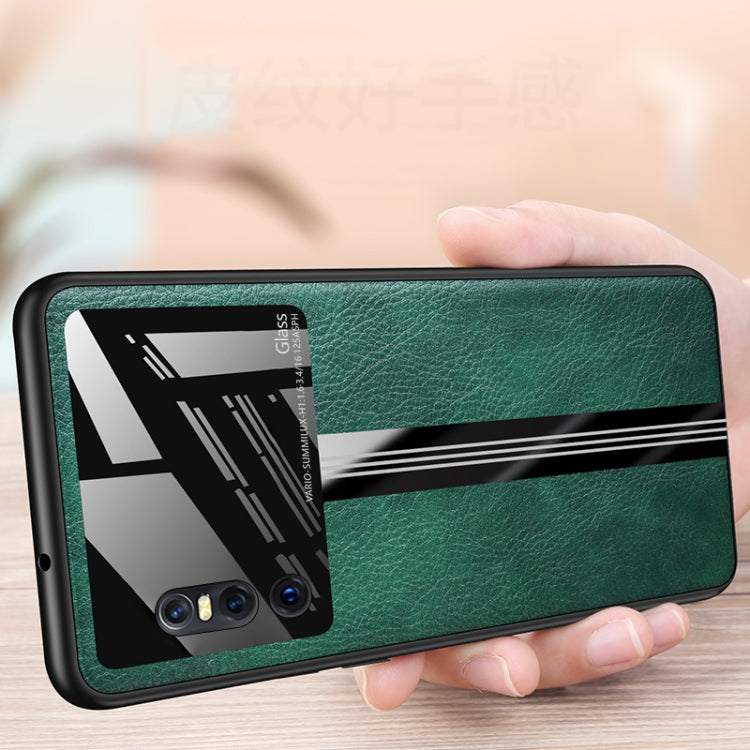 For Vivo X27 Leather Texture PU + Glass + TPU Shockproof Protective Case