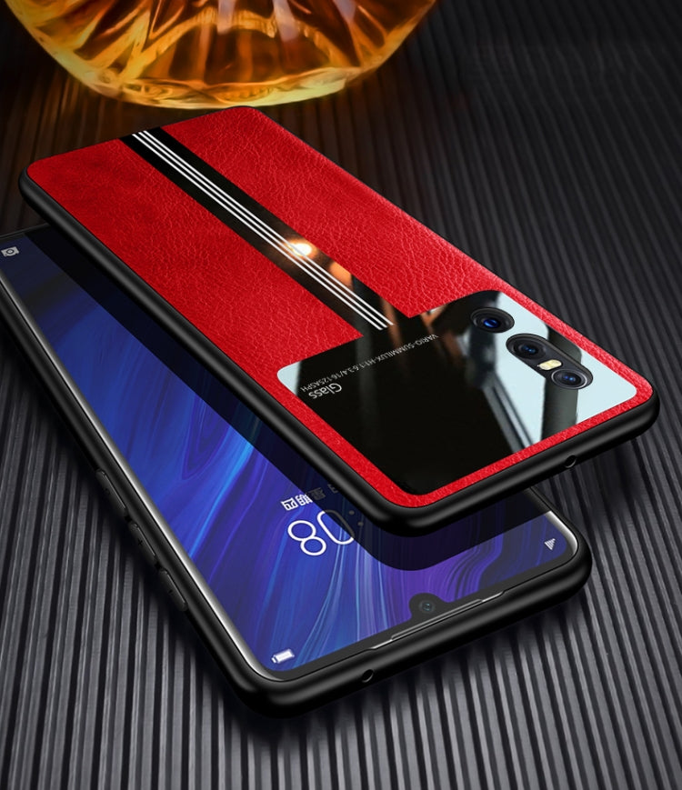 For Vivo X27 Leather Texture PU + Glass + TPU Shockproof Protective Case