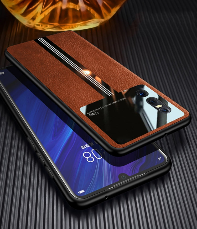 For Vivo X27 Leather Texture PU + Glass + TPU Shockproof Protective Case