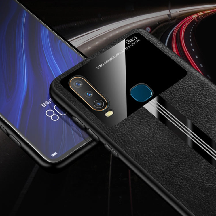 For Vivo Y3 Leather Texture PU + Glass + TPU Shockproof Protective Case