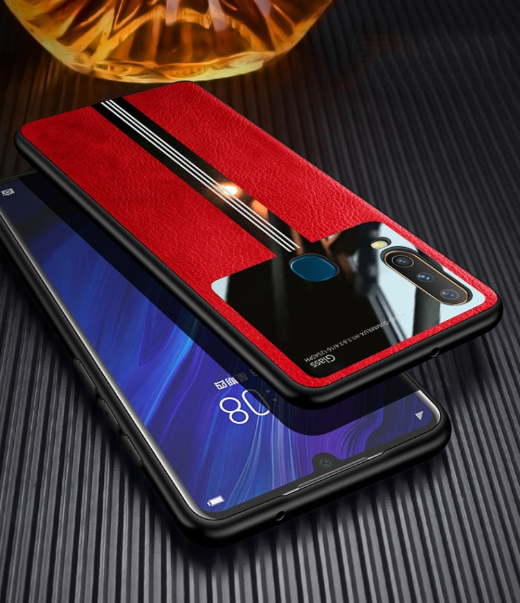 For Vivo Y3 Leather Texture PU + Glass + TPU Shockproof Protective Case