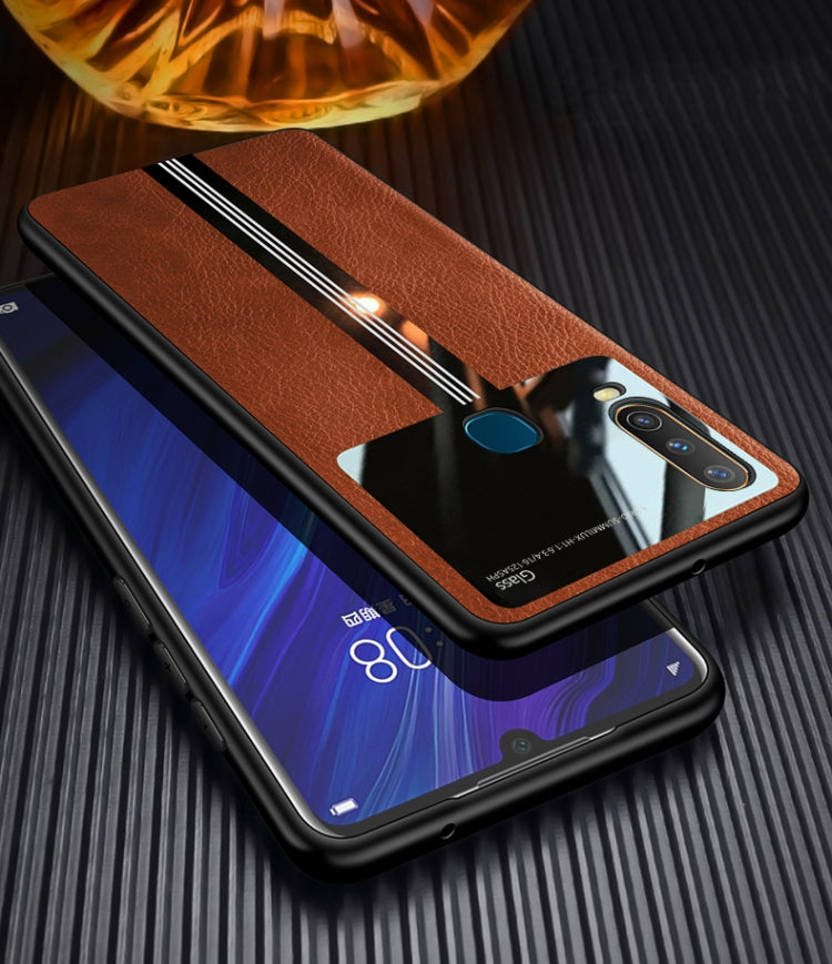For Vivo Y3 Leather Texture PU + Glass + TPU Shockproof Protective Case