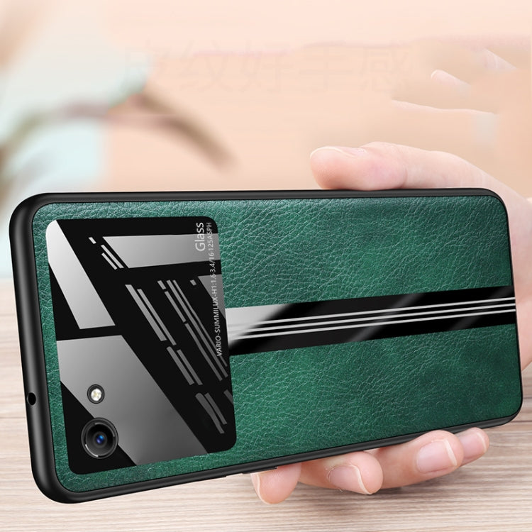 For Vivo Y83 Leather Texture PU + Glass + TPU Shockproof Protective Case