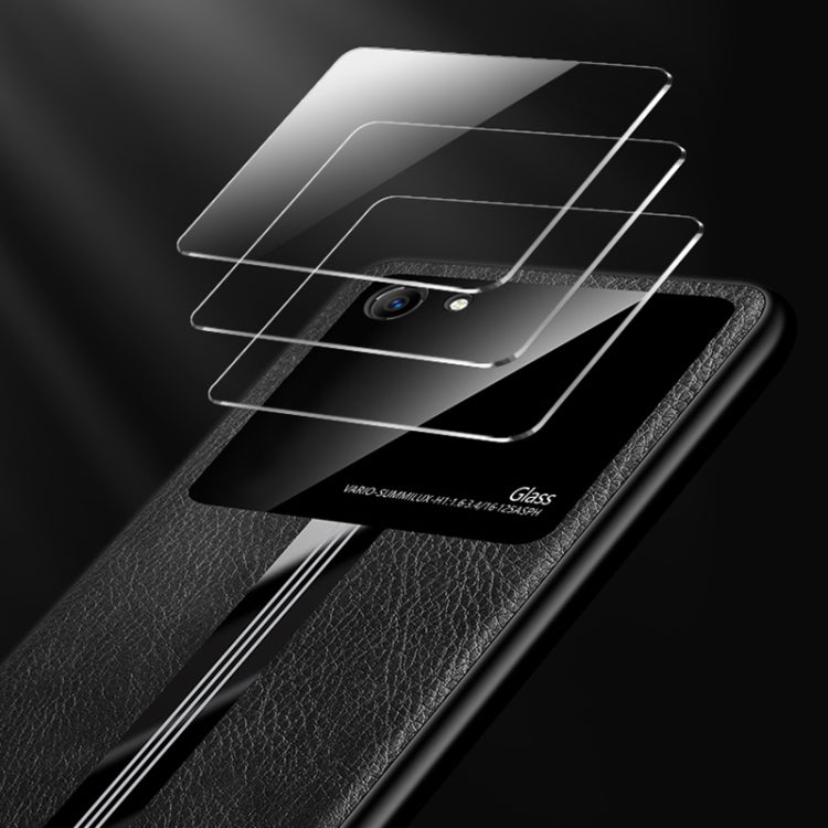 For Vivo Y83 Leather Texture PU + Glass + TPU Shockproof Protective Case