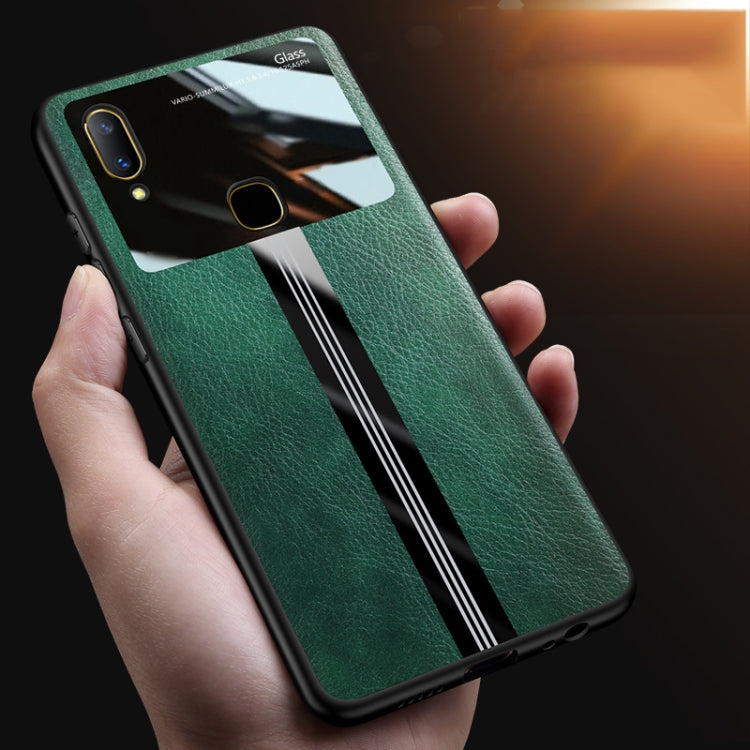 For Vivo Y85 Leather Texture PU + Glass + TPU Shockproof Protective Case