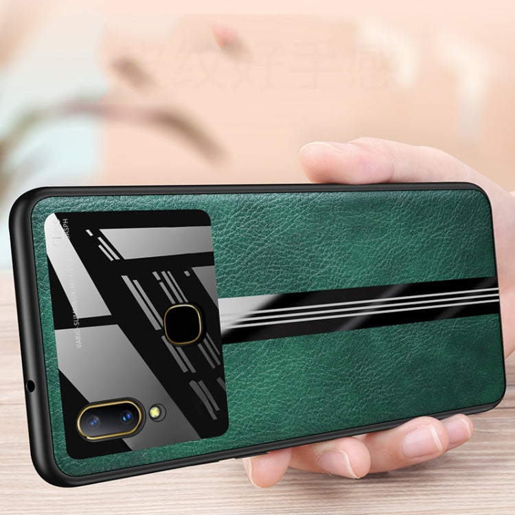 For Vivo Y85 Leather Texture PU + Glass + TPU Shockproof Protective Case