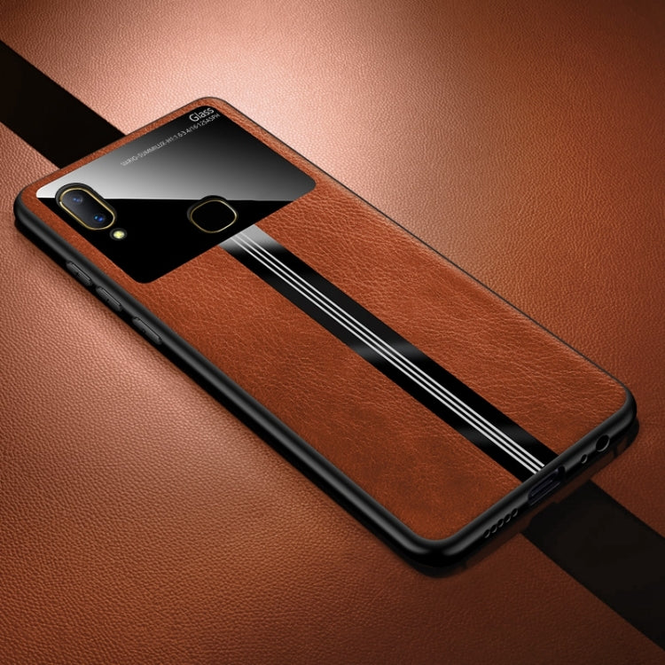 For Vivo Y85 Leather Texture PU + Glass + TPU Shockproof Protective Case