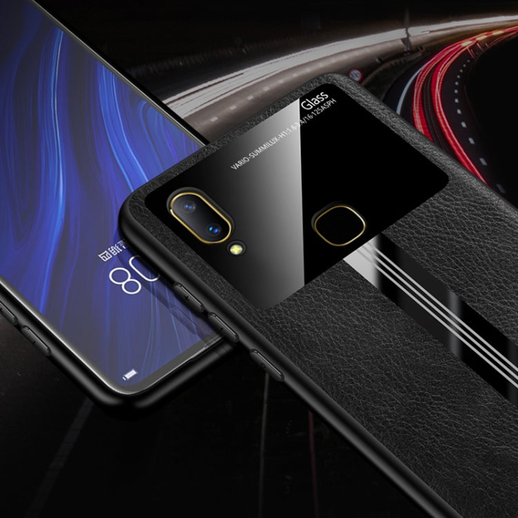 For Vivo Y85 Leather Texture PU + Glass + TPU Shockproof Protective Case