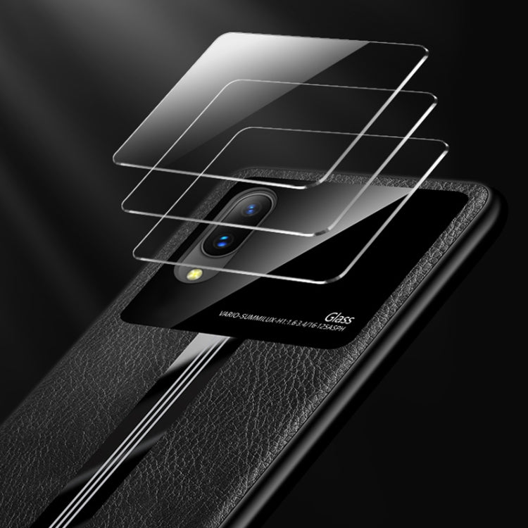 For Vivo Y93 Leather Texture PU + Glass + TPU Shockproof Protective Case