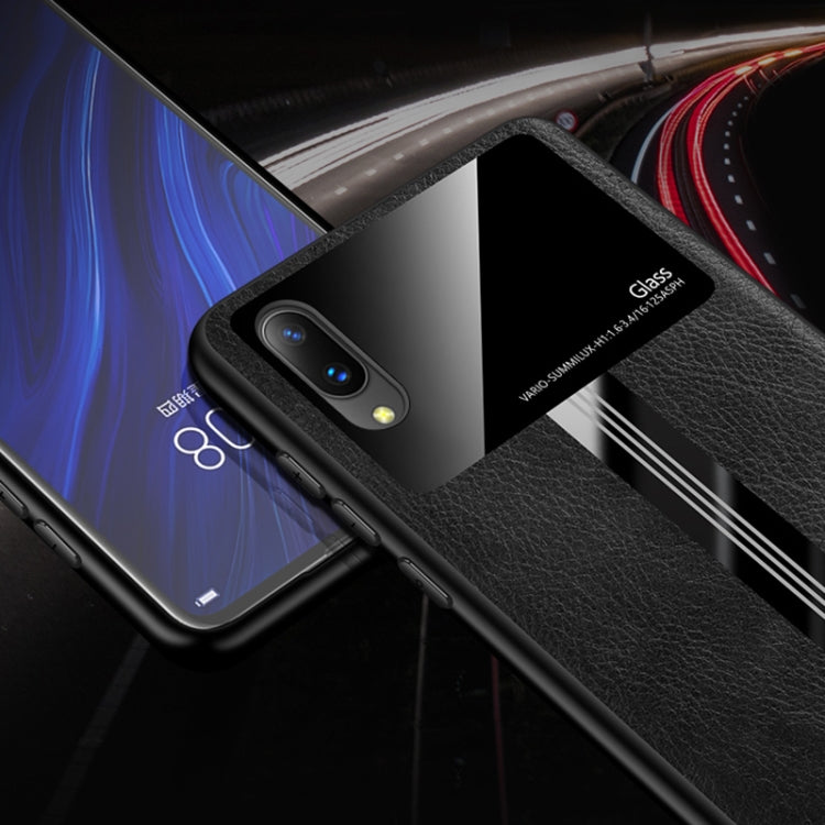 For Vivo Y93 Leather Texture PU + Glass + TPU Shockproof Protective Case