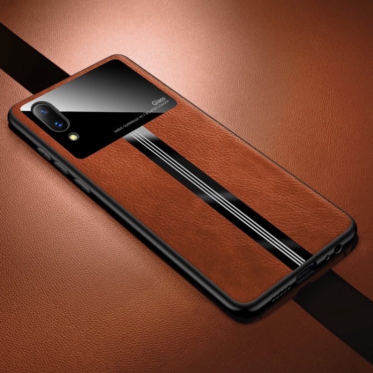 For Vivo Y97 Leather Texture PU + Glass + TPU Shockproof Protective Case