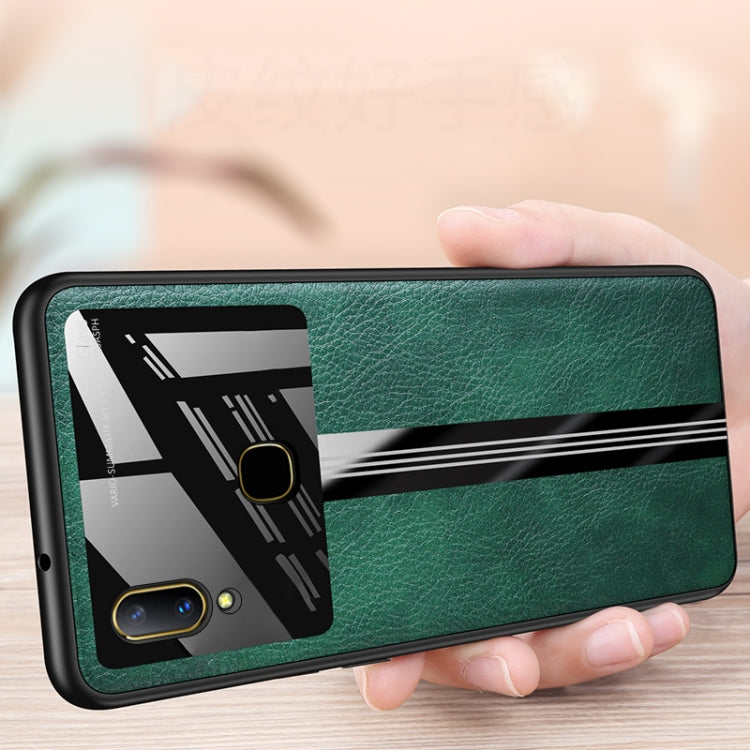 For Vivo Z3 Leather Texture PU + Glass + TPU Shockproof Protective Case