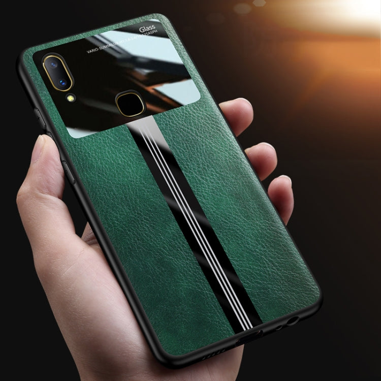 For Vivo Z3 Leather Texture PU + Glass + TPU Shockproof Protective Case