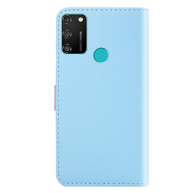 For Huawei Honor 9A Tricolor Stitching Horizontal Flip TPU + PU Leather Case with Holder & Card Slots & Wallet
