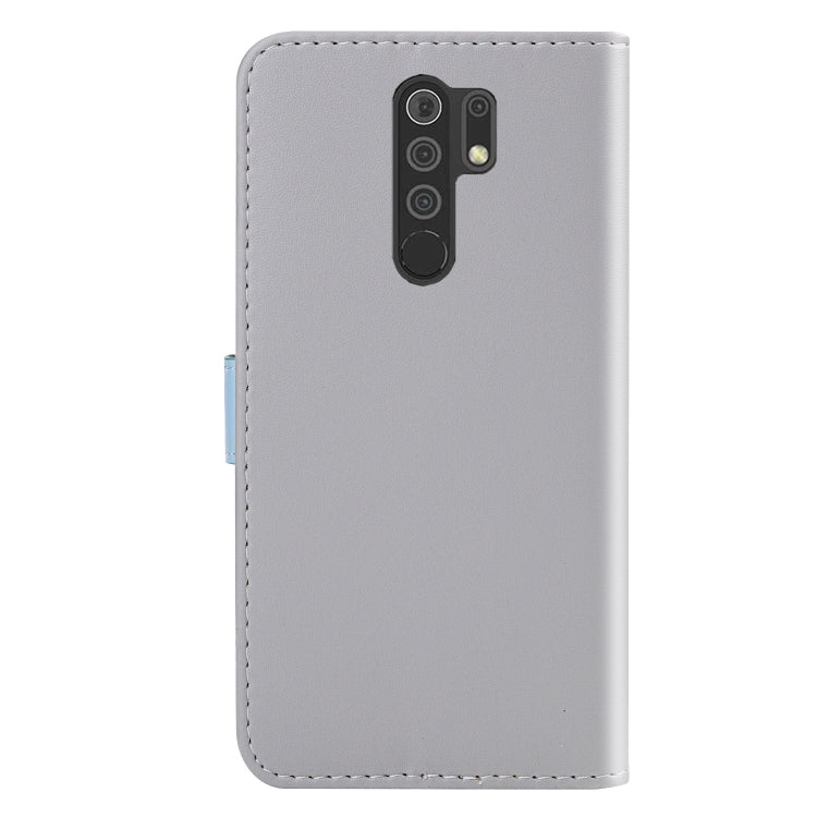 For Xiaomi Redmi 9 Tricolor Stitching Horizontal Flip TPU + PU Leather Case with Holder & Card Slots & Wallet