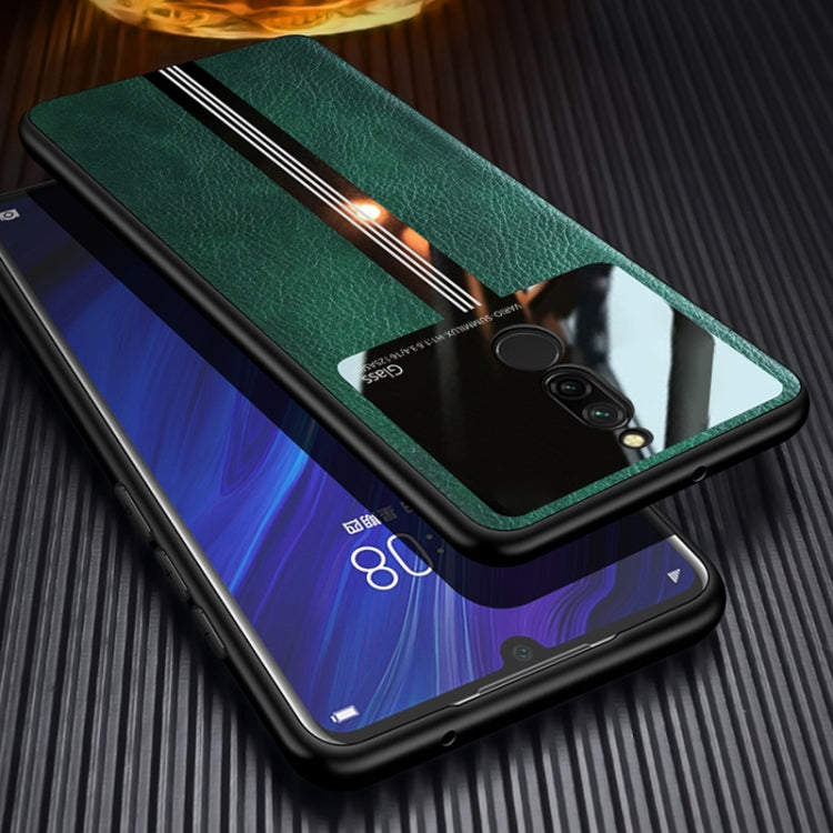 For Xiaomi Redmi 8 Leather Texture PU + Glass + TPU Shockproof Protective Case