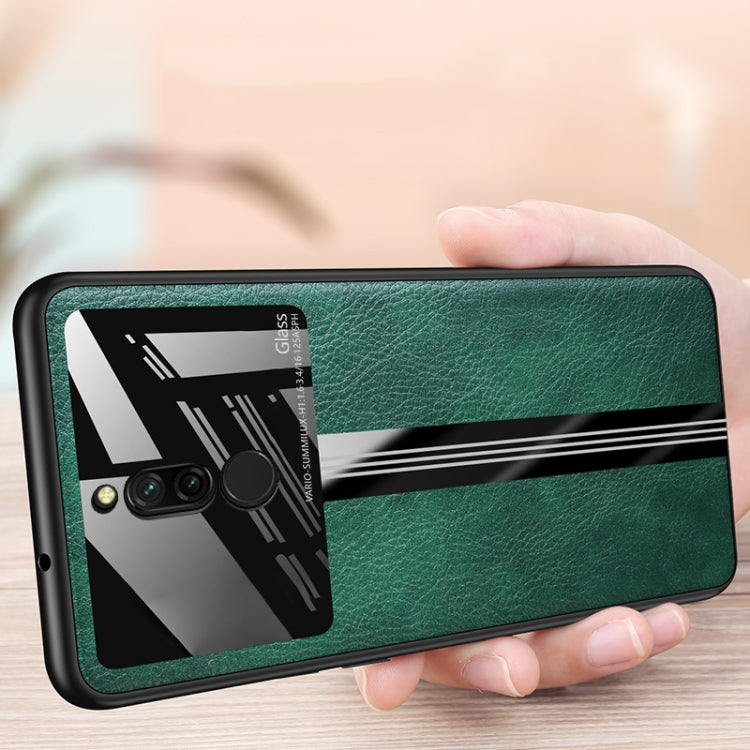 For Xiaomi Redmi 8 Leather Texture PU + Glass + TPU Shockproof Protective Case