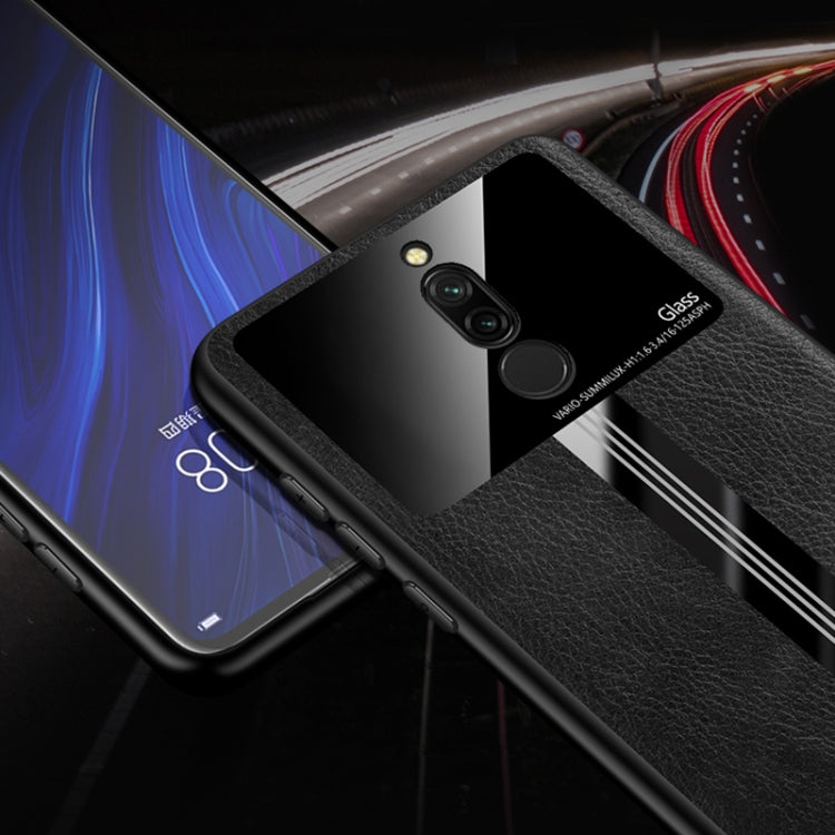 For Xiaomi Redmi 8 Leather Texture PU + Glass + TPU Shockproof Protective Case