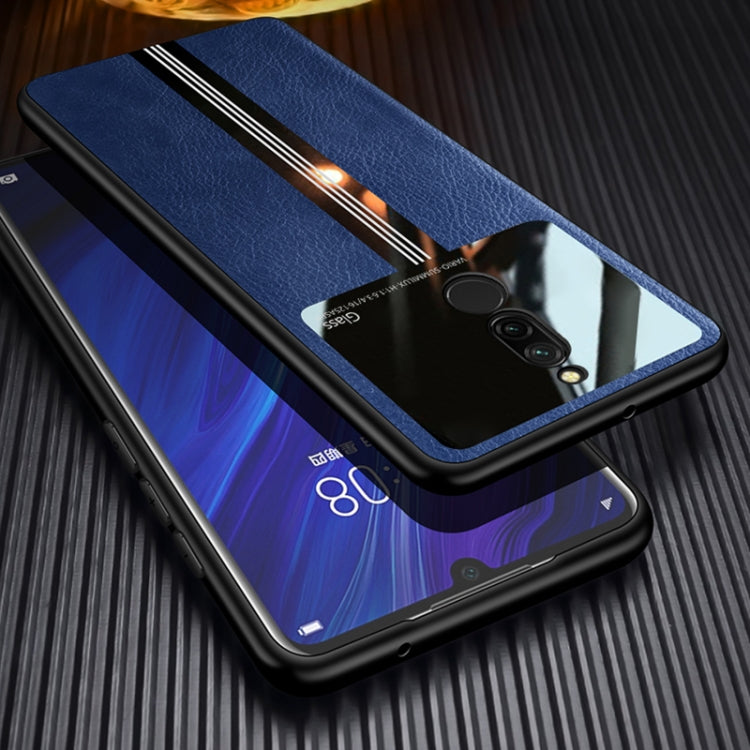 For Xiaomi Redmi 8 Leather Texture PU + Glass + TPU Shockproof Protective Case