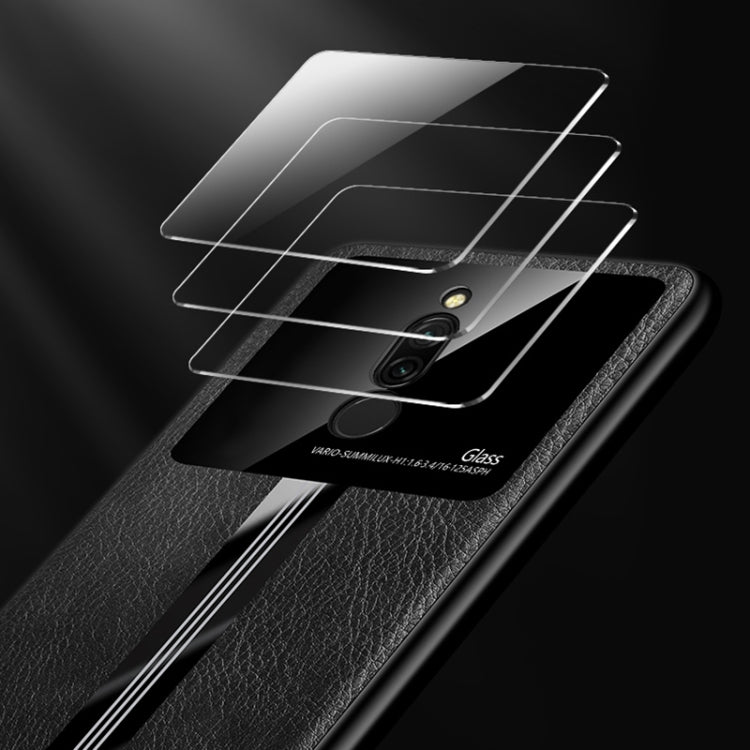 For Xiaomi Redmi 8 Leather Texture PU + Glass + TPU Shockproof Protective Case