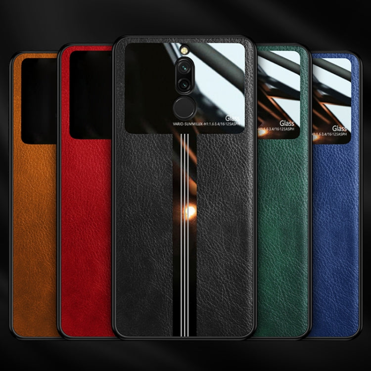 For Xiaomi Redmi 8 Leather Texture PU + Glass + TPU Shockproof Protective Case