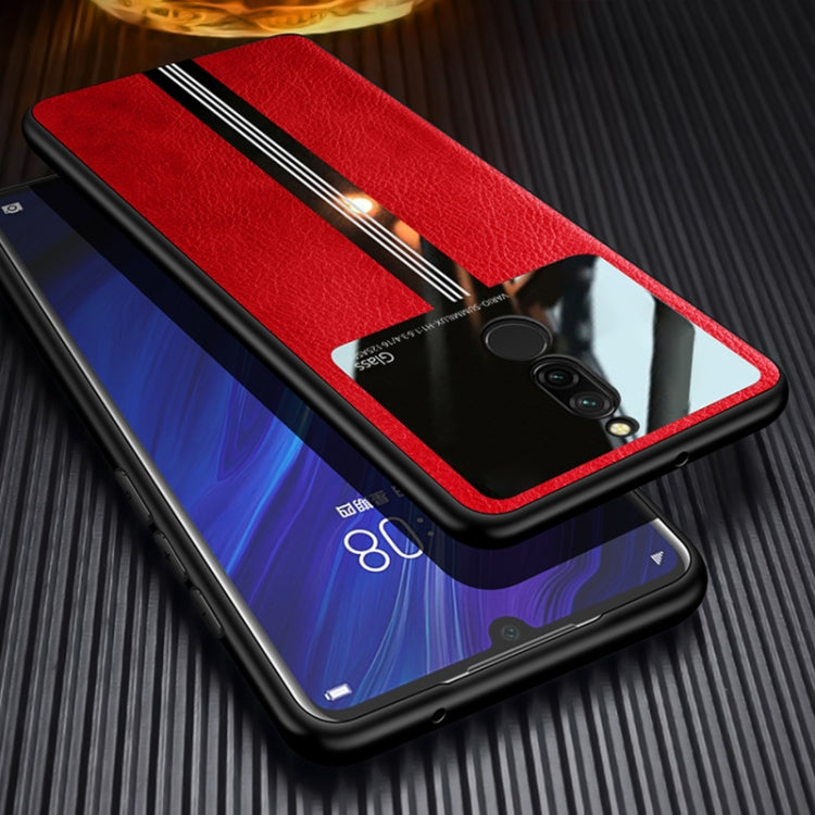 For Xiaomi Redmi 8 Leather Texture PU + Glass + TPU Shockproof Protective Case