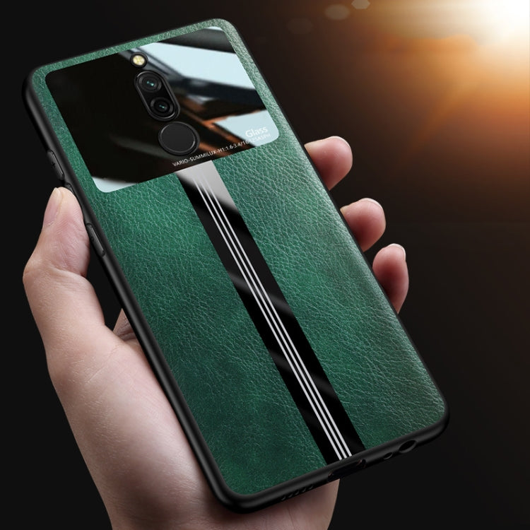 For Xiaomi Redmi 8 Leather Texture PU + Glass + TPU Shockproof Protective Case