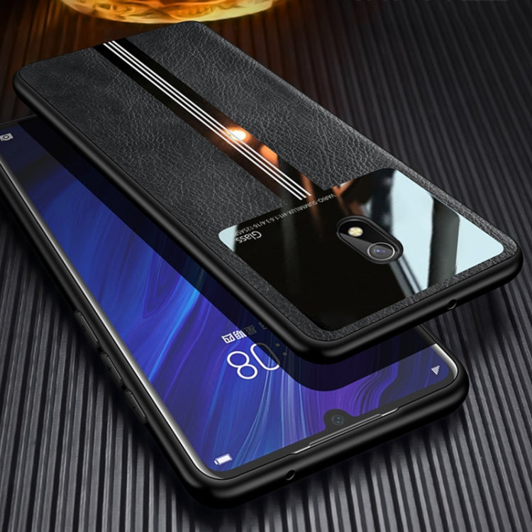For Xiaomi Redmi 8A Leather Texture PU + Glass + TPU Shockproof Protective Case