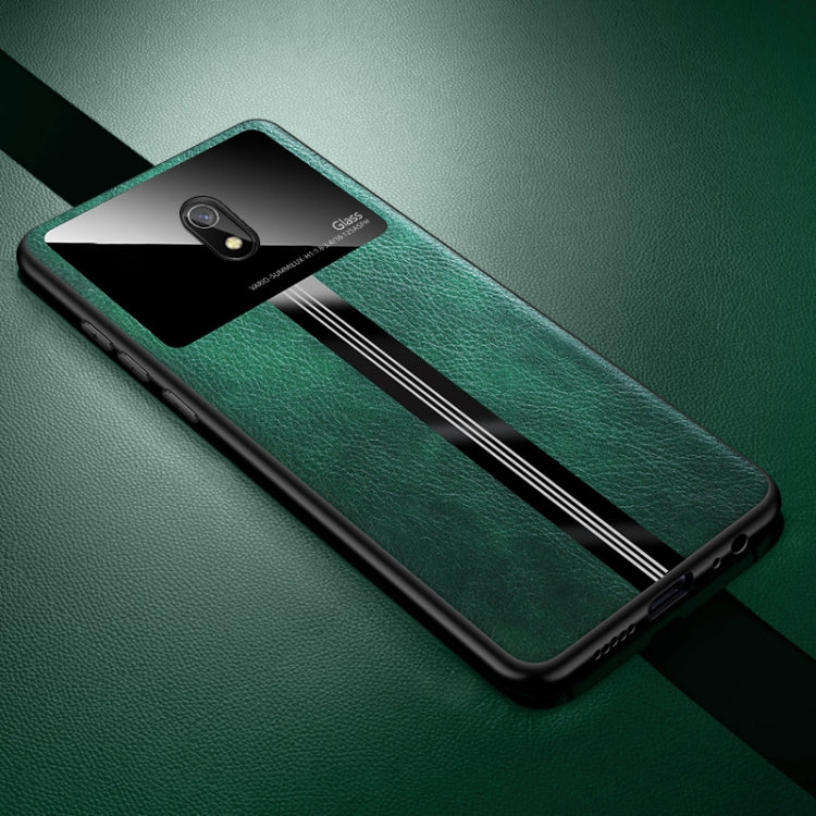 For Xiaomi Redmi 8A Leather Texture PU + Glass + TPU Shockproof Protective Case