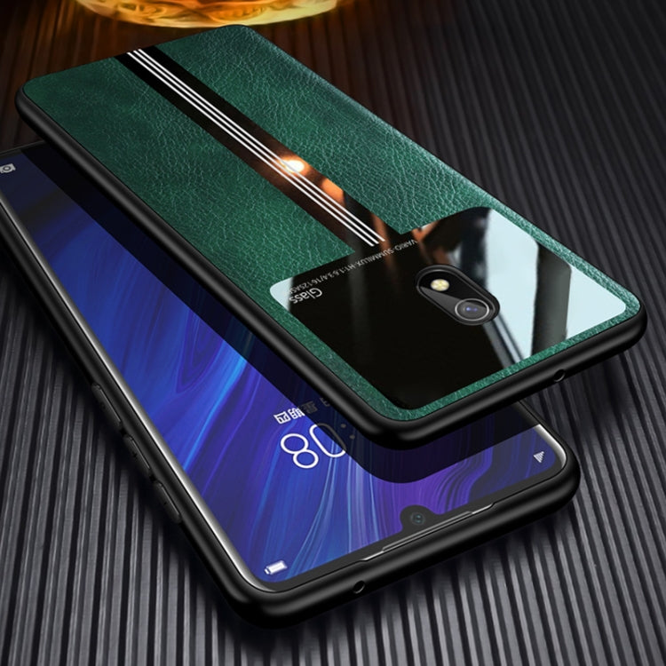 For Xiaomi Redmi 8A Leather Texture PU + Glass + TPU Shockproof Protective Case