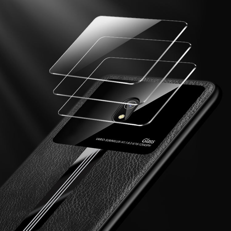 For Xiaomi Redmi 8A Leather Texture PU + Glass + TPU Shockproof Protective Case