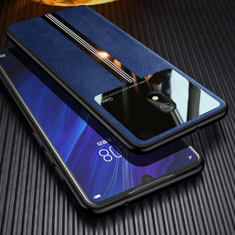 For Xiaomi Redmi 8A Leather Texture PU + Glass + TPU Shockproof Protective Case