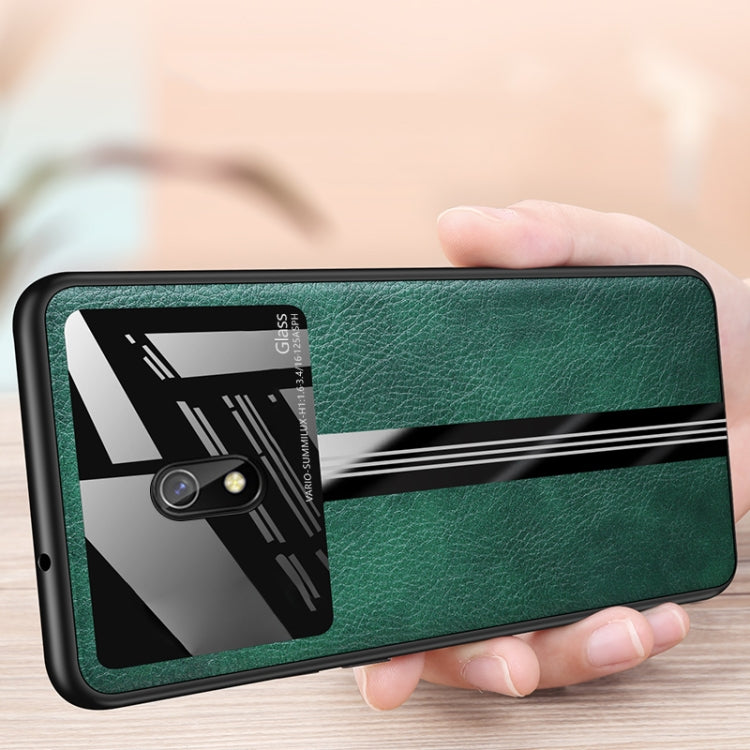 For Xiaomi Redmi 8A Leather Texture PU + Glass + TPU Shockproof Protective Case