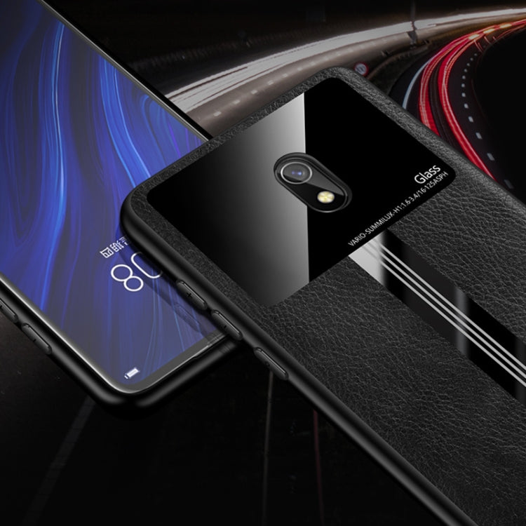 For Xiaomi Redmi 8A Leather Texture PU + Glass + TPU Shockproof Protective Case