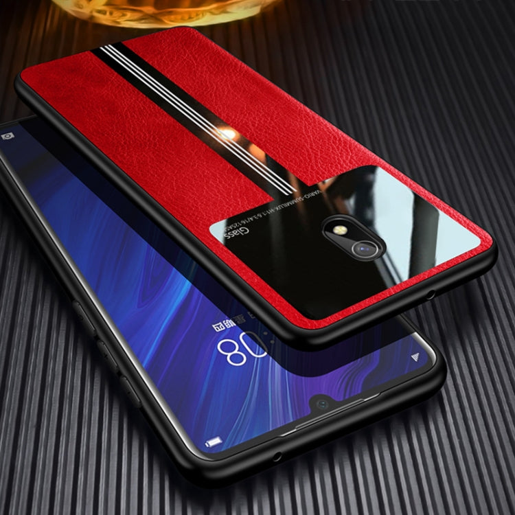 For Xiaomi Redmi 8A Leather Texture PU + Glass + TPU Shockproof Protective Case