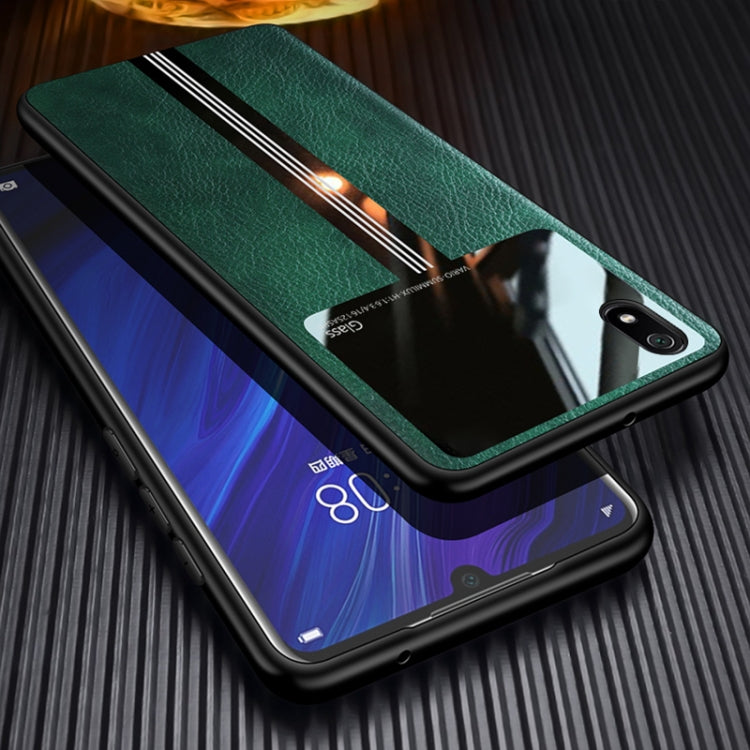 For Xiaomi Redmi 7A Leather Texture PU + Glass + TPU Shockproof Protective Case