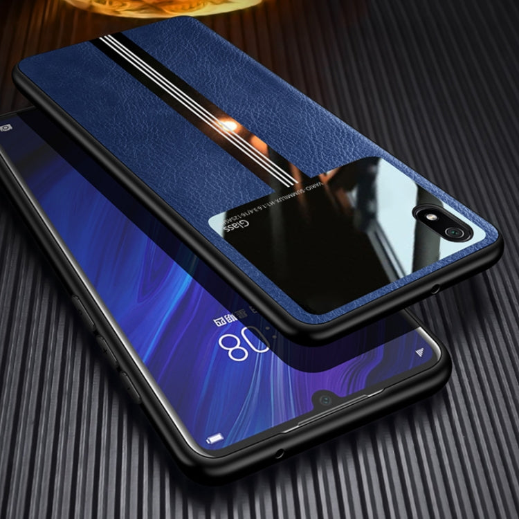 For Xiaomi Redmi 7A Leather Texture PU + Glass + TPU Shockproof Protective Case