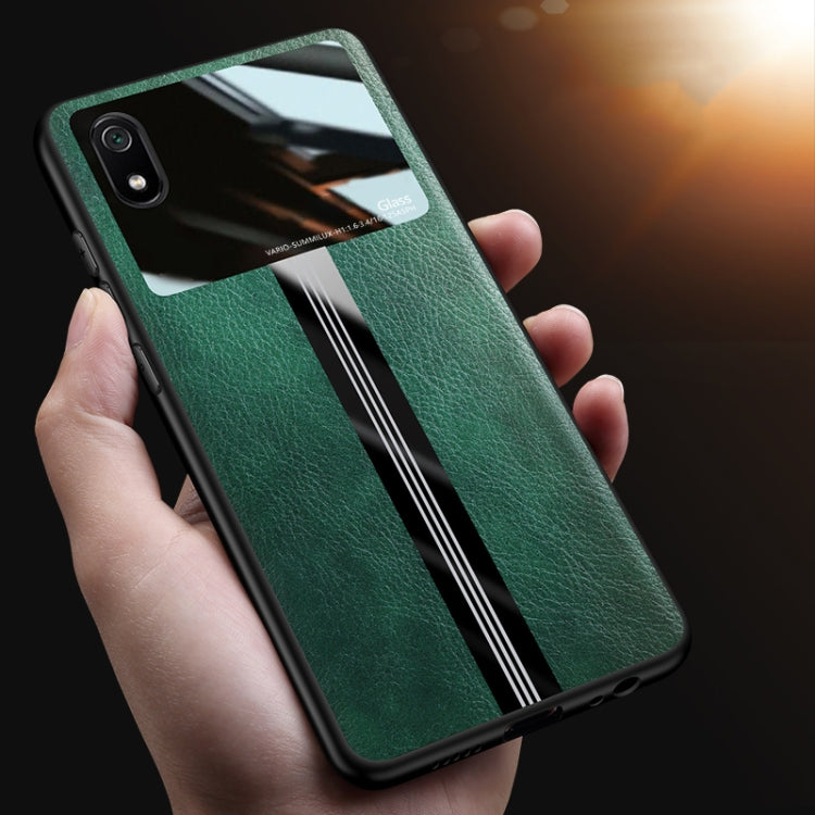 For Xiaomi Redmi 7A Leather Texture PU + Glass + TPU Shockproof Protective Case