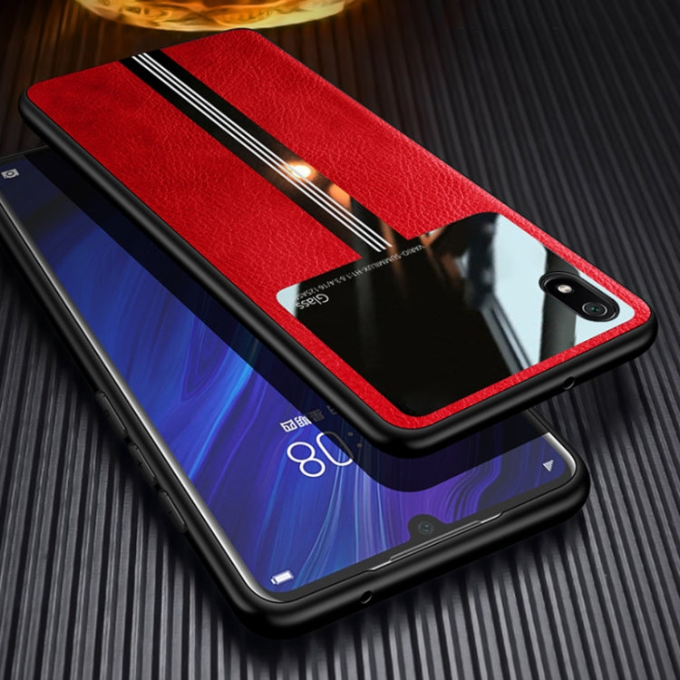 For Xiaomi Redmi 7A Leather Texture PU + Glass + TPU Shockproof Protective Case