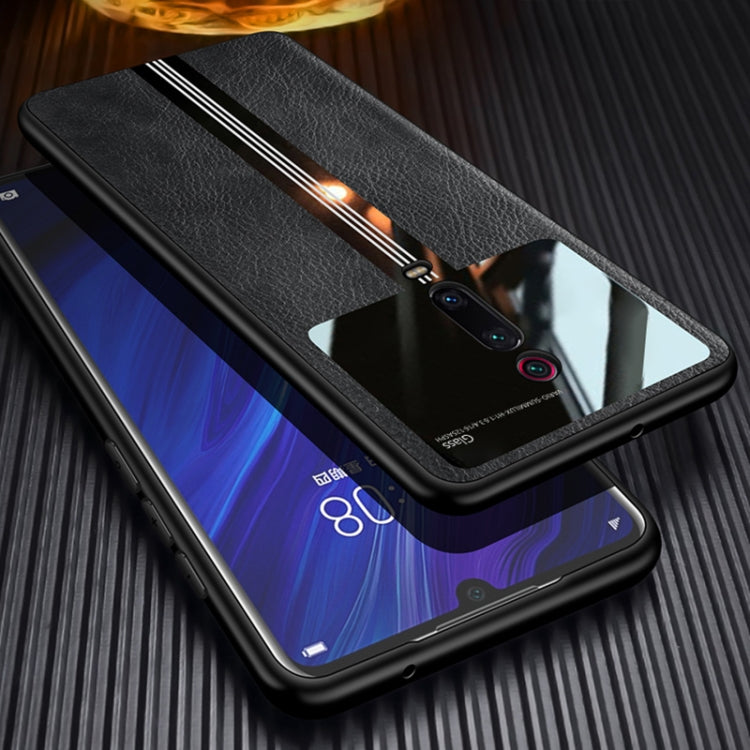 For Xiaomi Redmi K20 Leather Texture PU + Glass + TPU Shockproof Protective Case