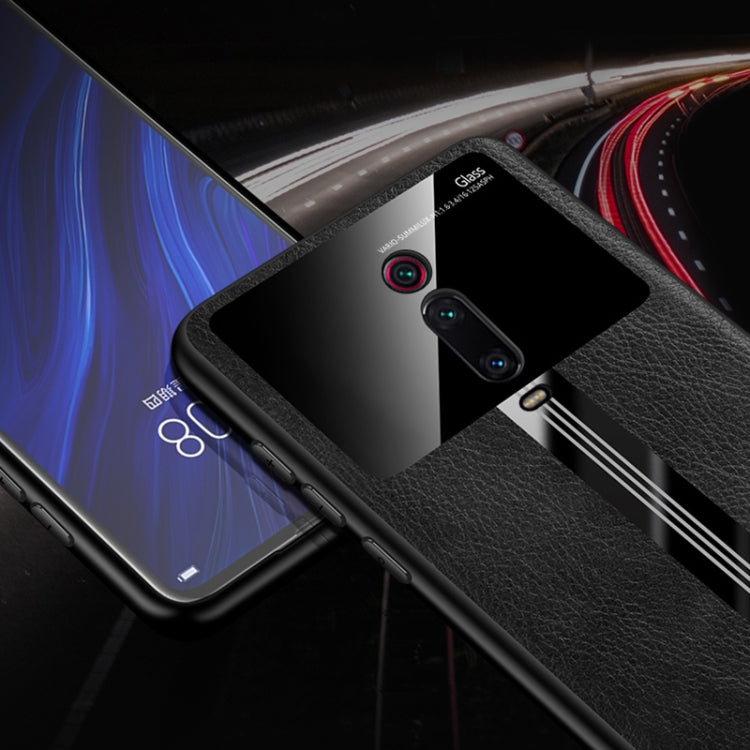For Xiaomi Redmi K20 Leather Texture PU + Glass + TPU Shockproof Protective Case