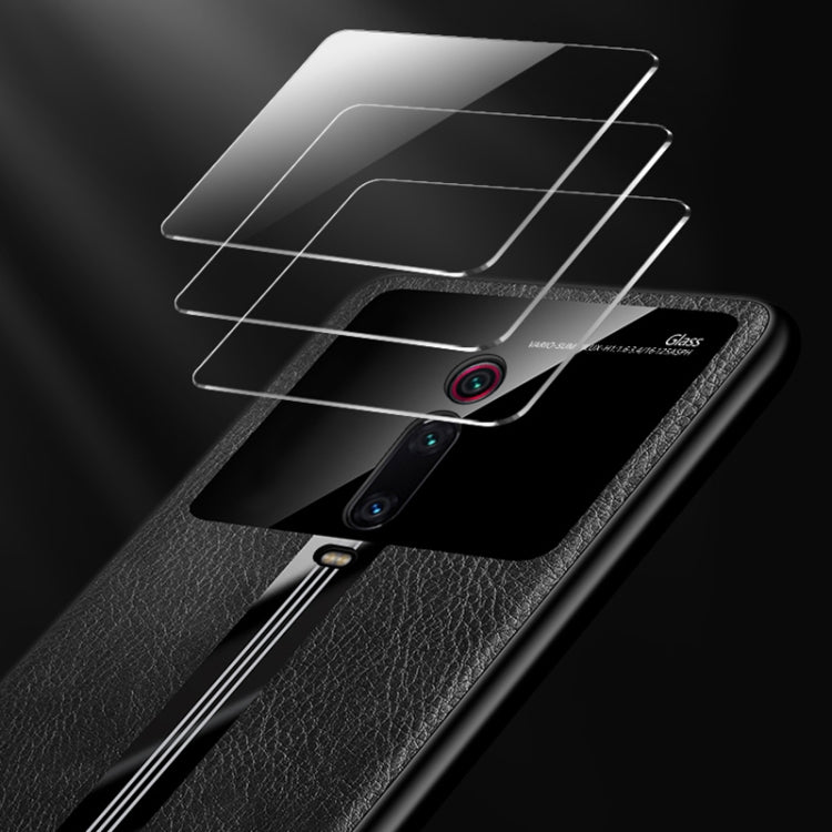 For Xiaomi Redmi K20 Leather Texture PU + Glass + TPU Shockproof Protective Case