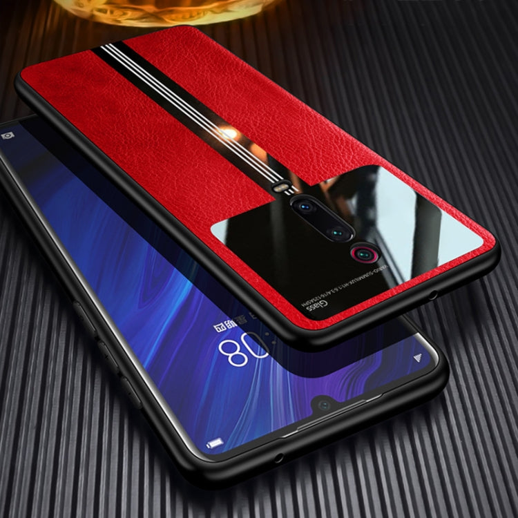 For Xiaomi Redmi K20 Leather Texture PU + Glass + TPU Shockproof Protective Case