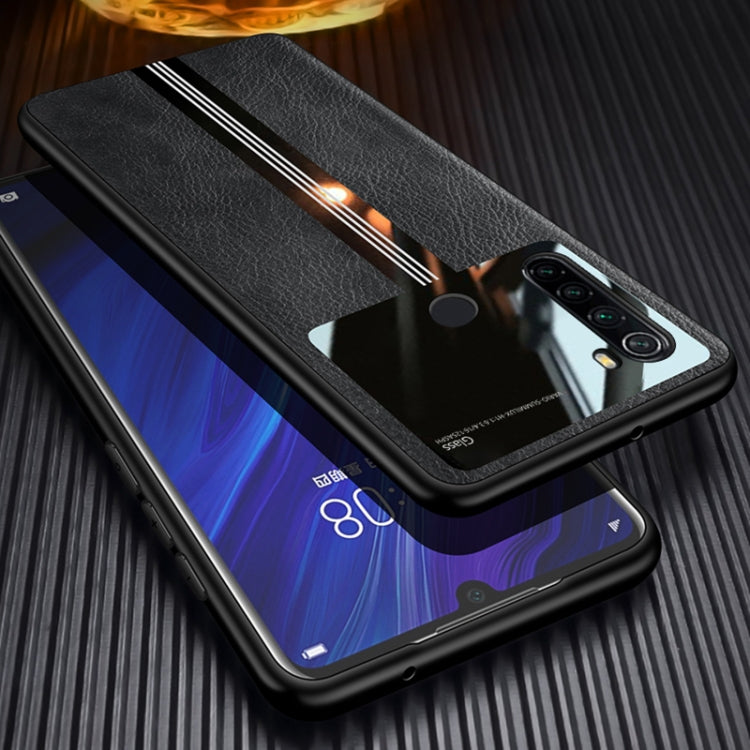 For Xiaomi Redmi Note 8 Leather Texture PU + Glass + TPU Shockproof Protective Case