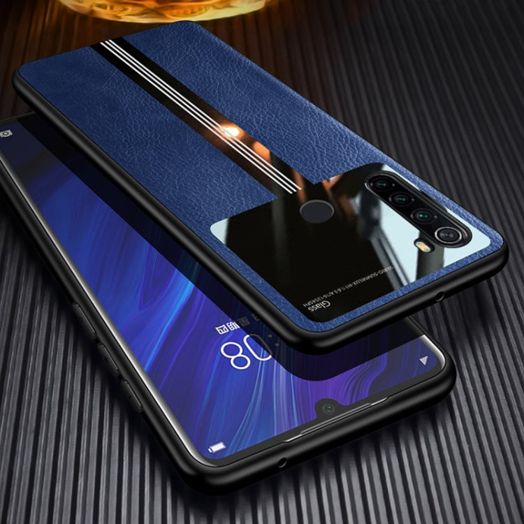 For Xiaomi Redmi Note 8 Leather Texture PU + Glass + TPU Shockproof Protective Case