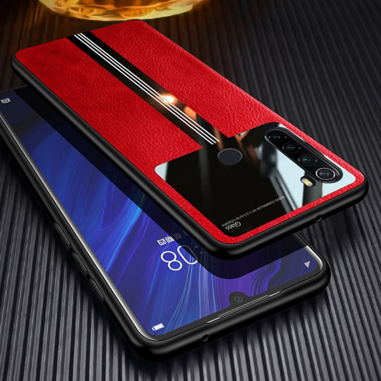 For Xiaomi Redmi Note 8 Leather Texture PU + Glass + TPU Shockproof Protective Case