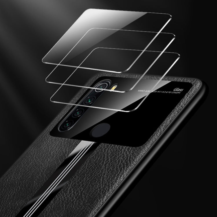 For Xiaomi Redmi Note 8 Leather Texture PU + Glass + TPU Shockproof Protective Case
