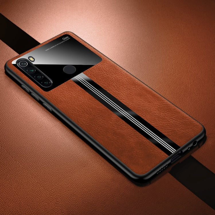 For Xiaomi Redmi Note 8 Leather Texture PU + Glass + TPU Shockproof Protective Case
